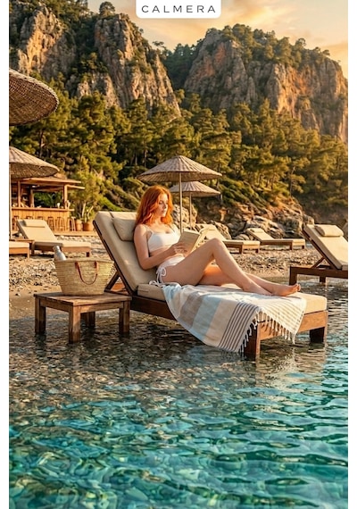 Calmera Natura Peştemal Pamuk - Doğal Saçaklı Plaj, Deniz, Havuz, Spa, Sauna, Spor, Seyahat Havlusu - Yeşil