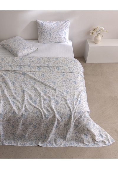 Madame Coco Laurance King Size %100 Pamuk Karde Baskılı Çarşaflı Pike Takımı - Mavi/bej 8684427311219 Çok Renkli