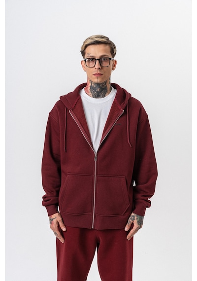 Erkek Respire Yazı Detaylı Kapüşonlu Basic Zip Oversize Hoodie Bordo