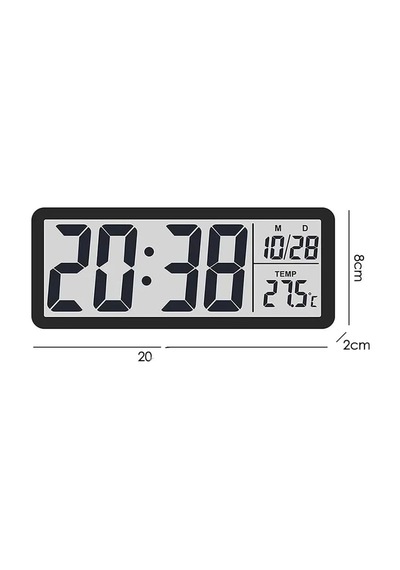 Lcd Dijital Duvar Saati 20x8 Cm Usb & Pilli, Saat Tarih Sıcaklık Gösterimli, Modern Tasarım, Masaüstü & Duvar