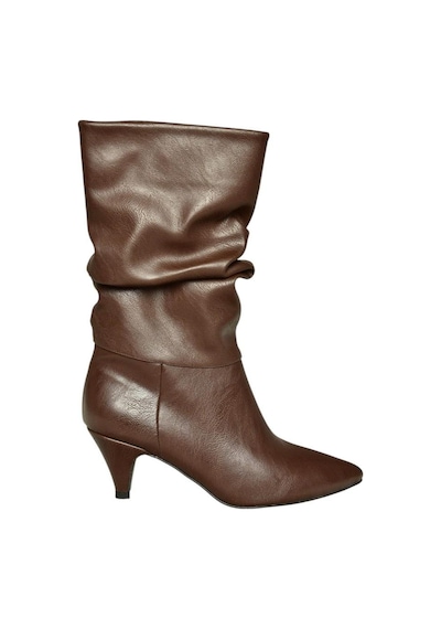 Fox Shoes L404810609 Kahverengi Kısa Topuklu Büzgülü Kadın Bot Kahverengi-suni Deri