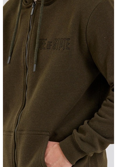 Polostate Age Of State Nakışlı Fermuarlı 3 İplik Sweatshirt Haki