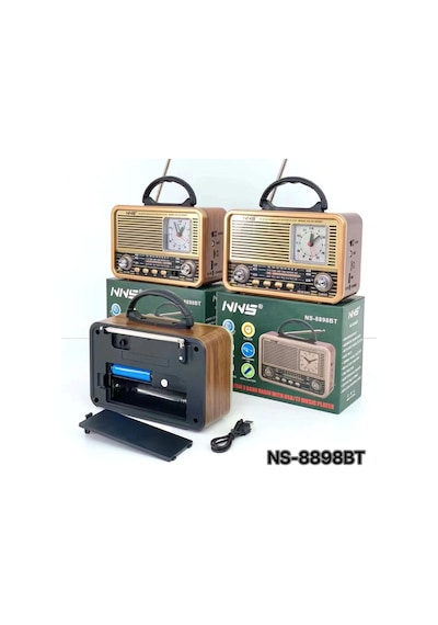 Nns Ns-8898bt Nostaljik Radyo Saatli, Nostaji, Bluetooth, Usb/sd/aux/ Radyo/ Mp3 Orta Boy Müzik Kutu