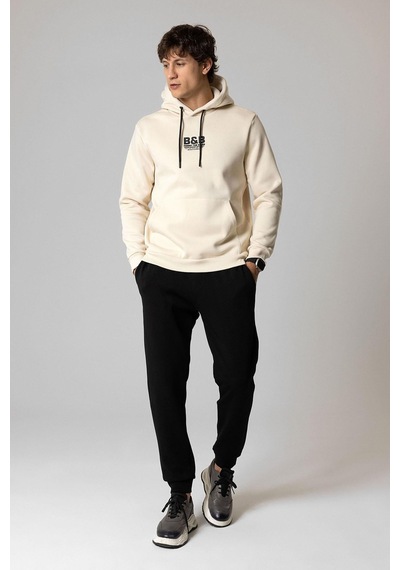Backandbond Bej Regular Fit Pamuklu Kapüşonlu Sweatshirt