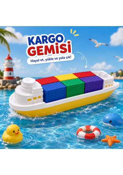 50 Cm Cargo Boat Konteyner Gemisi Suda Yüzen Büyük Oyuncak Gemi Renkli Konteynerli 001