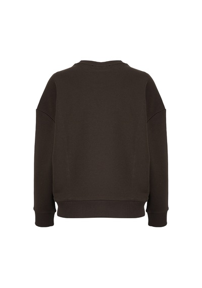 Fabrika Kahverengi Kadın Bisiklet Yaka Oversize Taşlı Sweatshirt F5wl-swt0038 Kahve