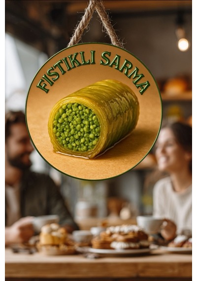 Fıstıklı Sarma Temalı İpli Ahşap Kapı Duvar Süsü, Pastane, Tatlı Dükkanı, Cafe Tablo Dekoru
