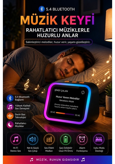 Yapay Zeka Sesli Asistan Akıllı Bluetooth Hoparlör AI Sohbet 21 Dil Çeviri Dokunmatik Ekran Dijital Masa Saati Bluetooth 5.4