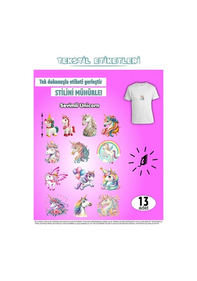 Ütü İle Yapışan Kıyafet Etiketi Unicorn 13lü Set Karışık