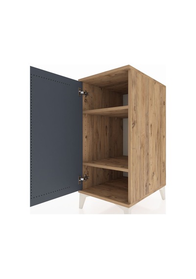 Kronos Komodin 2 Raflı Tek Kapaklı 44x59x96 Çam-antrasit Atlas Çam