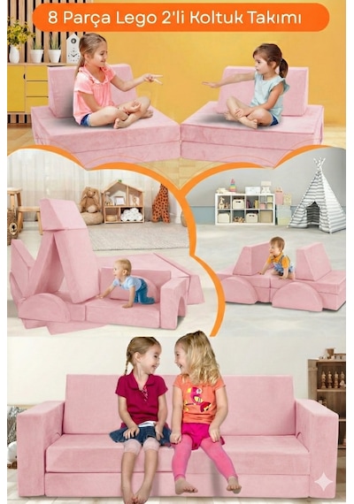 Yatella 8 Parça Modüler Bebek ve Çocuk Odası Koltuğu Koltuk Takımı - Pembe