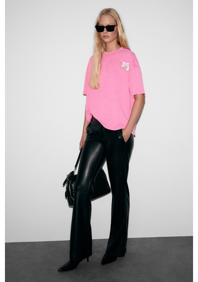 Grımelange Rosy Kadın Yumuşak Ve Esnek Kumaşlı Baskı Detaylı Yıkamalı Pembe T-shirt Pembe