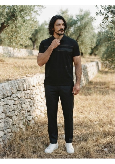 Maccali Erkek Siyah Büyük Beden Rahat Kalıp Polo Yaka Tişört