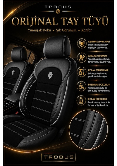 Fiat Albea 2002-2012 Uyumlu Lion Serisi Tay Tüyü Siyah Beyaz Premium Koltuk Kılıfı