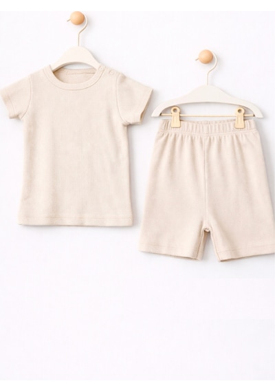 For My Baby Basic Bebek Şortlu Takım Bej