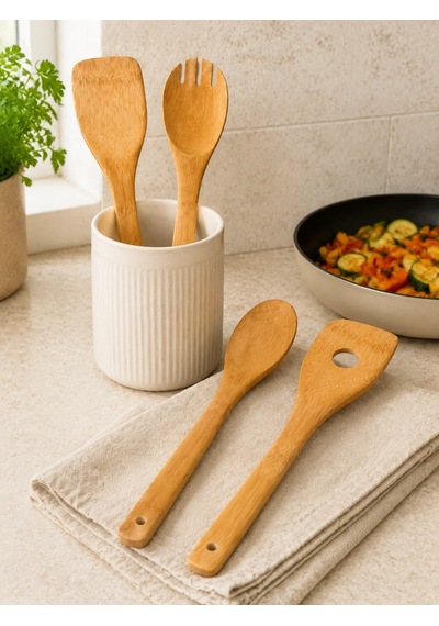 Bambum Ravili - 4'lü Servis Maşa Spatula Kaşık Seti