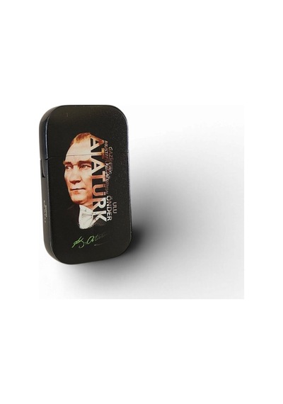 "ulu Önder Atatürk" Yazılı Portre Baskılı Mat Siyah Metal Çakmak - Özel Tasarım Çok Renk