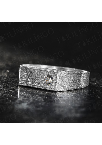 Takılingo 925 Ayar Gümüş Zirkon Taşlı Sade Erkek Yüzük Gümüş