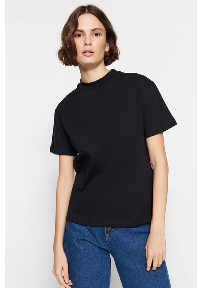 Fiolin Kadın Siyah Basic Örme T-shirt