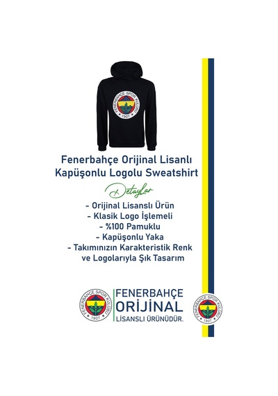Fenerium Fenerbahçe Kapüşonlu Sweat Kişiye Özel Kutulu 061 Lacivert