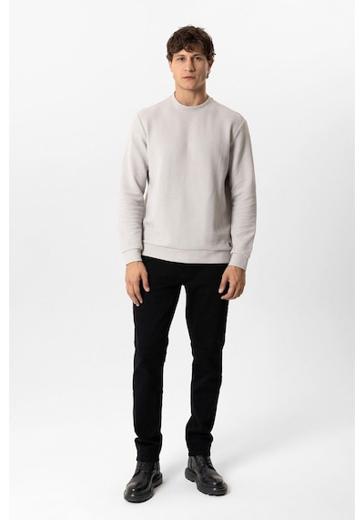 Backandbond Açık Gri Regular Fit Pamuklu Desenli Bisiklet Yaka Sweatshirt