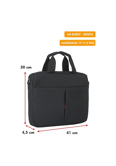 17"-17,3" İnç Laptop Evrak Çantası Tablet A4 Kağıt Ve Dosya Uyumlu Darbe Emici Koruma Omuz Askılı Siyah