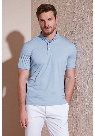 Buratti Pamuklu Slim Fit Erkek Polo Yaka T Shirt 646R1000 Açık Mavi-Beyaz