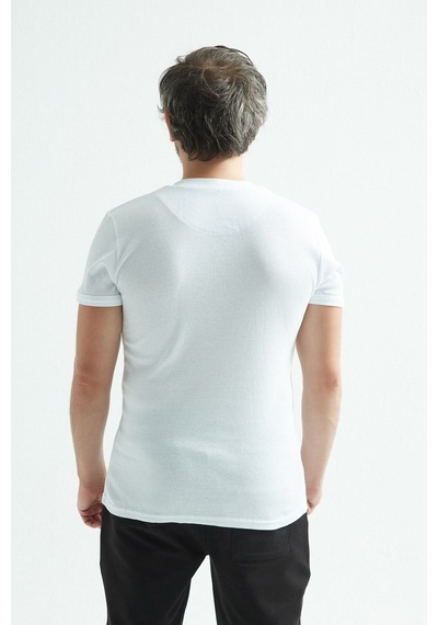 Erdem Erkek Fitilli T-shirt Düğmeli Kaşkorse Fanila 1125 Beyaz