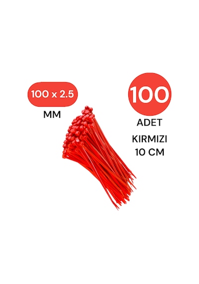 Tek-iş Plastik Kablo Bağı Klipsi Cırt Kelepçe 100 Mm X 2.5 Mm Kırmızı 100 Adet