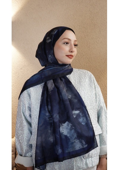 Mirsoy Scarf Safir Etnik Desen Şal Lacivert