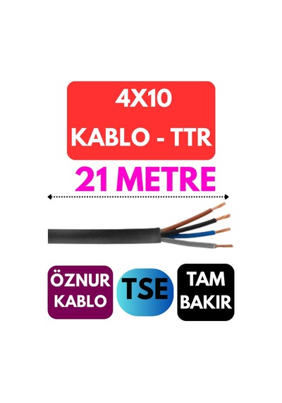 Öznur 4x10 Ttr Kablo Metre Seçenekli Siyah - 21 Metre