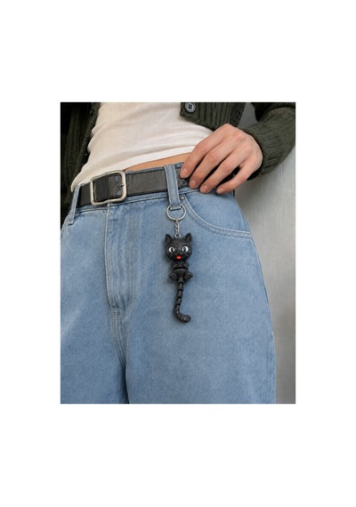 3d Marketi Siyah Kedi Figür Anahtarlık Charm 2'li Set