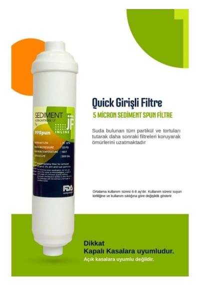 7 Aşamalı Su Arıtma Cihazı Filtre Seti Inline Filtre+ Ro Membran + Post Karbon Kapalı Kasa Uyumlu Tam Set '+5'Li Yedek Filtre Seti