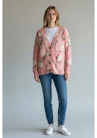 Grizum Pembe Yırtıklı Hırka