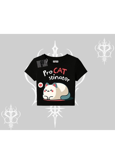 Startmore Startmore Paws Off Yazılı Kedi Baskılı Streetwear Oversize Crop Tshirt Siyah