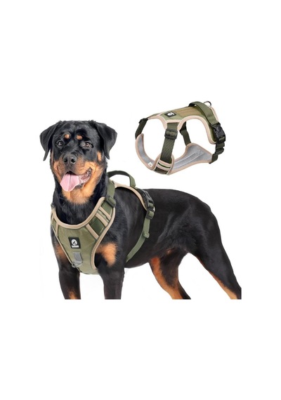 Yacel Köpek Tasması Ve Gezdirme Halatı Göğüs Ve Sırt Setli Reflektörlü 10, Haki, M