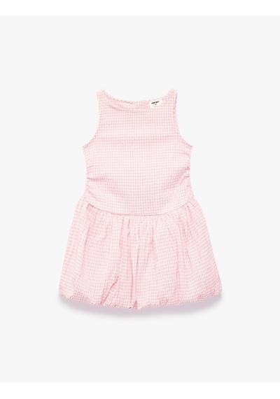Koton Kolsuz Bisiklet Yaka Pötikare Balon Etekli Elbise Pembe Ekose 6skg80042aw