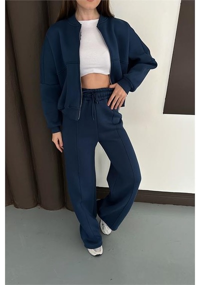 Neşeli Butik Kadın Lacivert Fermuarlı 3 İplik Eşofman Takımı Nbesf01 Lacivert