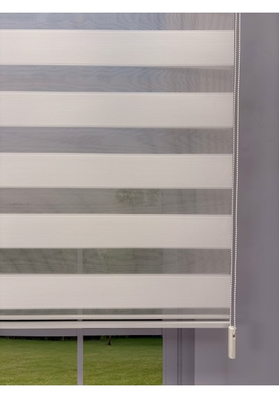 Fiori Serisi Beyaz Mikro Plise Modern Zebra Stor Perde