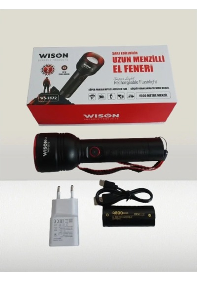 Wıson Ws-5572 20w Uzun Menzilli Şarjlı Metal El Feneri 5332 Çok Renkli