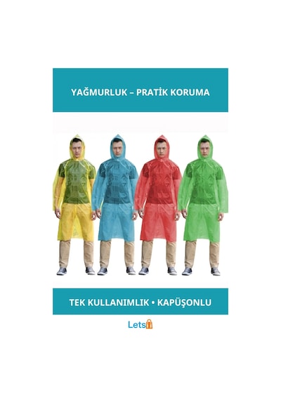 Letsii Tek Kullanımlık Su Geçirmez Yağmurluk 1 Adet Çok Renkli