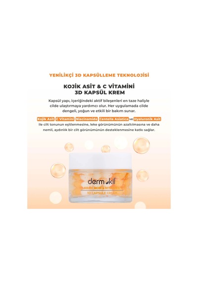 Dermokil Kojik Asit C Vitamini Leke Karşıtı Canlandırıcı 3d Kapsül Krem 50 Ml