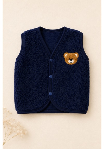 Beniizle Ayıcık Nakışlı Çıtçıtlı Welsoft Unisex 2'li Bebek Yelek Yeşil
