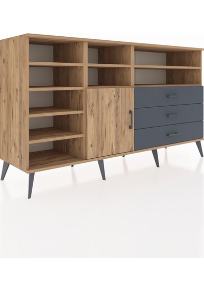 Kronos Konsol 8 Raflı 3 Çekmeceli Tek Kapaklı 176x59x99 Çam-çam/ Çam-çam/antrasit