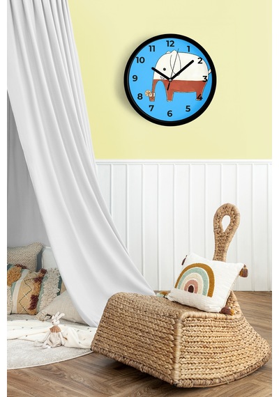 Sevimli Fil Çocuk Odası Duvar Saati - 25cm - Önü Camlı Siyah Kasa - Sessiz Mekanizma-jh1071 Siyah