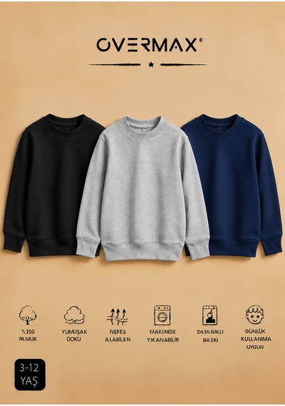 Overmax 3 Lü Çocuk Kapüşonsuz Sweatshirt Seti 3-12 Yaş Siyah-gri-lacivert - 920220367 Siyah-gri-lacivert Overmax 3 Lü Çocuk Kapüşonsuz Sweatshirt Seti 3-12 Yaş Siyah-gri-lacivert - 920220367 Siyah-gri-lacivert