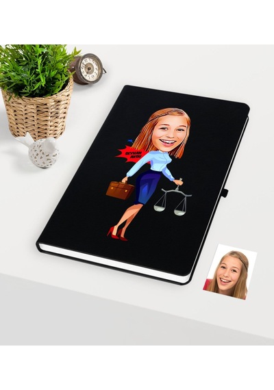 Kişiye Özel Bayan Avukat Karikatürlü Siyah Defter - 3