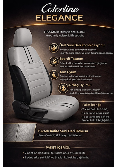 Audi A4 2001 Ve Sonrası Uyumlu Colorline Elegance Deri Gri Siyah