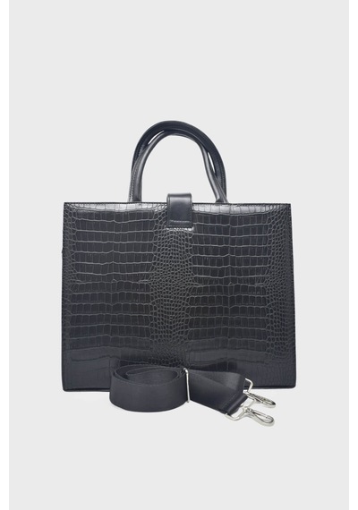 Kanuga Ysmn0831 Siyah Kroko Unisex Evrak Çantası Siyah Kroko Siyah