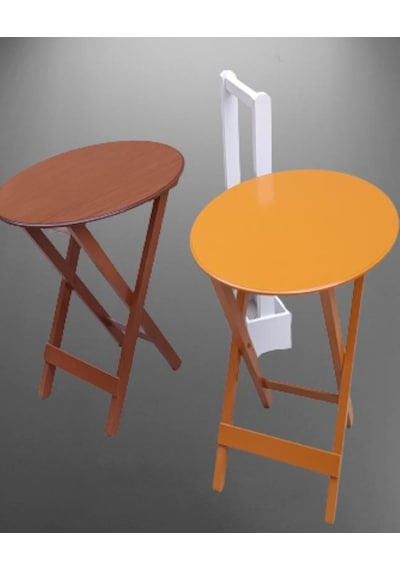 Çanta Zigon Sehpa Oval Model İkili Takım Ahşap Mdf Hardal Ve Ceviz Renk Uyumu El Yapımı